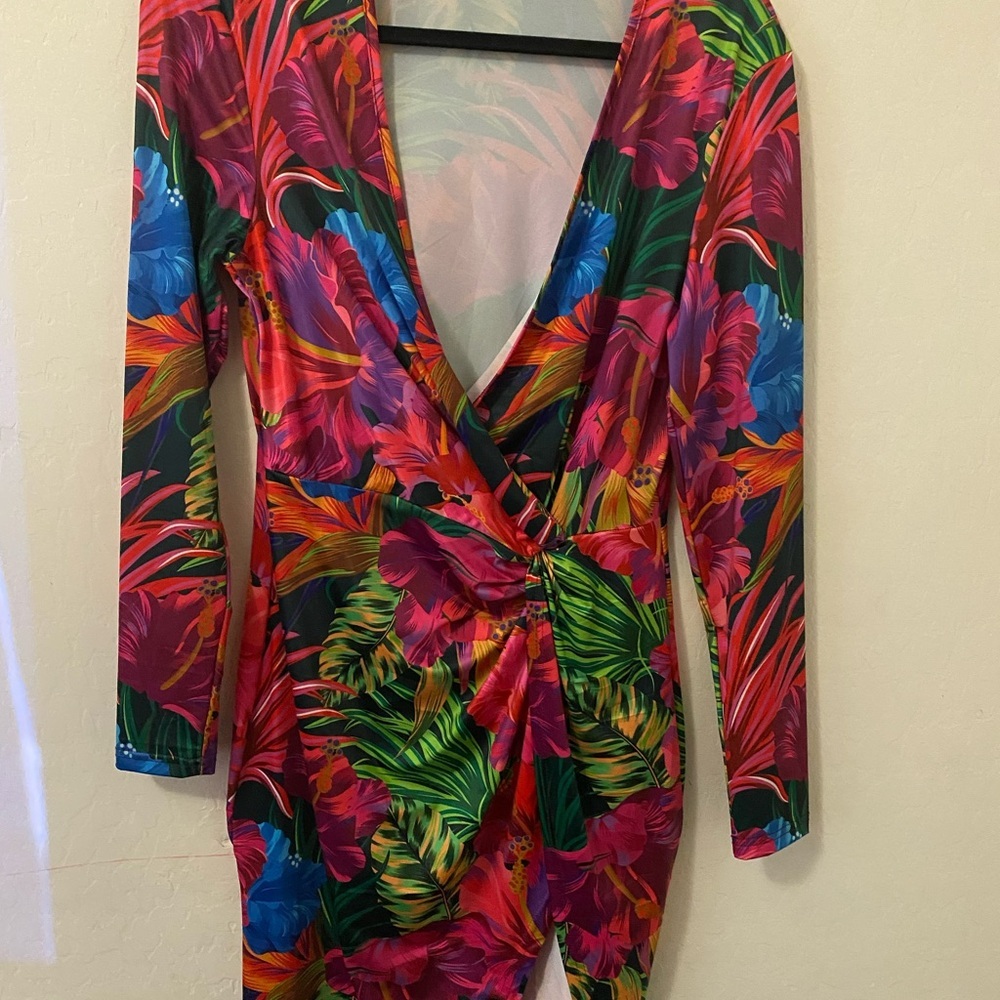 SHEIN Multicolor Tropical Print Mini Dress